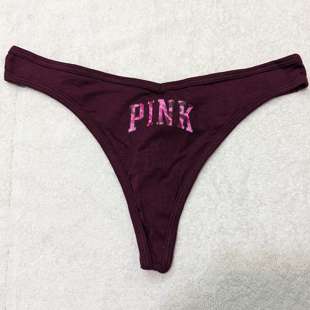 Victoria's Secret PINK Stretch Cotton Thong Panty - PINK Logo